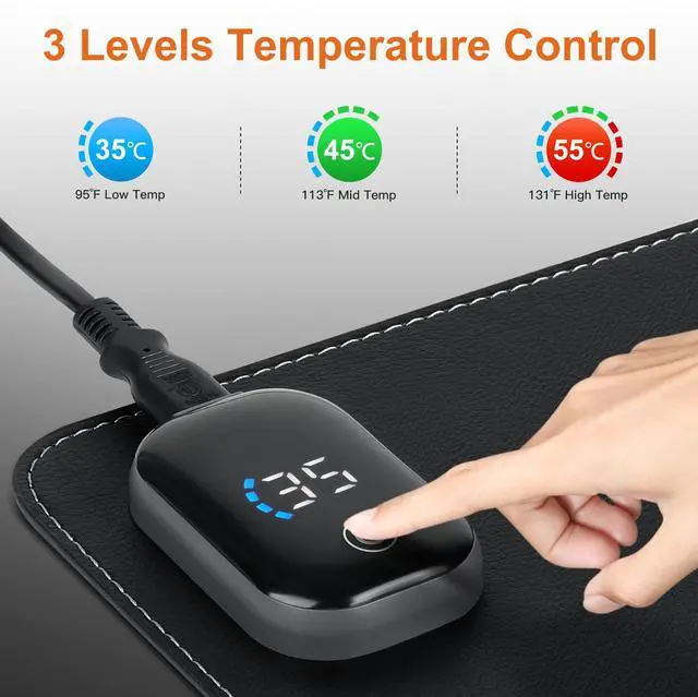 Alt view image 3 of 7 - Bublonics Heated Mouse Pad, Warm Desk Pad,Heated Large Desk Mat with 3 Levels Heating,Gaming Mouse Pad Foot Warmer Pad for Home Office(Upgrade Version,Black,31.5" x 13")