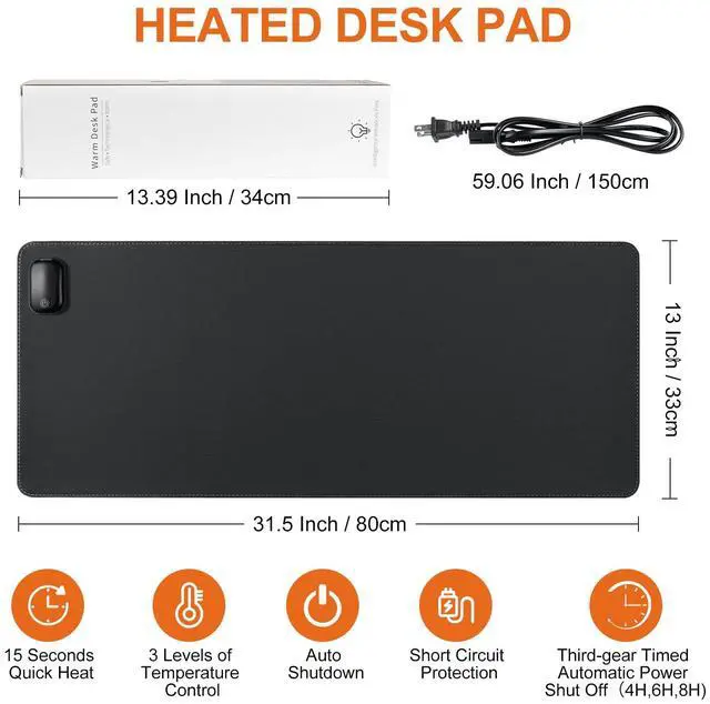 Alt view image 5 of 7 - Bublonics Heated Mouse Pad, Warm Desk Pad,Heated Large Desk Mat with 3 Levels Heating,Gaming Mouse Pad Foot Warmer Pad for Home Office(Upgrade Version,Black,31.5" x 13")