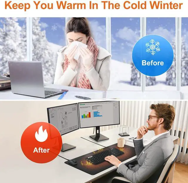 Alt view image 6 of 7 - Bublonics Heated Mouse Pad, Warm Desk Pad,Heated Large Desk Mat with 3 Levels Heating,Gaming Mouse Pad Foot Warmer Pad for Home Office(Upgrade Version,Black,31.5" x 13")