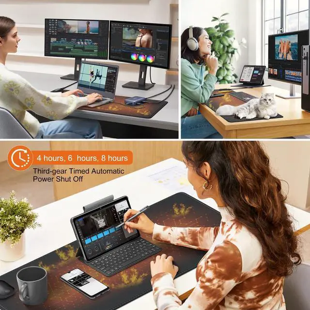 Alt view image 7 of 7 - Bublonics Heated Mouse Pad, Warm Desk Pad,Heated Large Desk Mat with 3 Levels Heating,Gaming Mouse Pad Foot Warmer Pad for Home Office(Upgrade Version,Black,31.5" x 13")