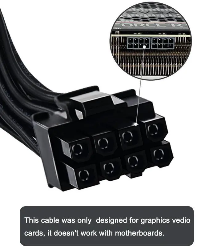 Alt view image 6 of 6 - PCIE Cable for EVGA, PCIe 8 Pin Male to Dual PCIe 8 Pin (6+2) Male GPU Power Cable for EVGA Power Supply 25-inch(63cm) Black
