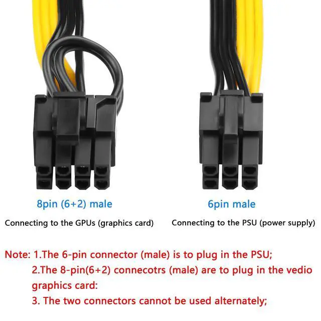 Alt view image 3 of 7 - 2-Pack PCIE 6 Pin Male to 8 Pin (6+2) Male GPU Power Cable for CoolerMaster and Thermaltake Power Adapter Cable Supply with PCIe 6 Pin Port PCI Express Pin Adapter Power Cable, 20 inch