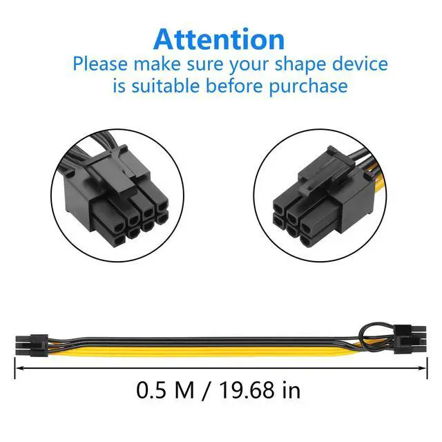 Alt view image 7 of 7 - 2-Pack PCIE 6 Pin Male to 8 Pin (6+2) Male GPU Power Cable for CoolerMaster and Thermaltake Power Adapter Cable Supply with PCIe 6 Pin Port PCI Express Pin Adapter Power Cable, 20 inch