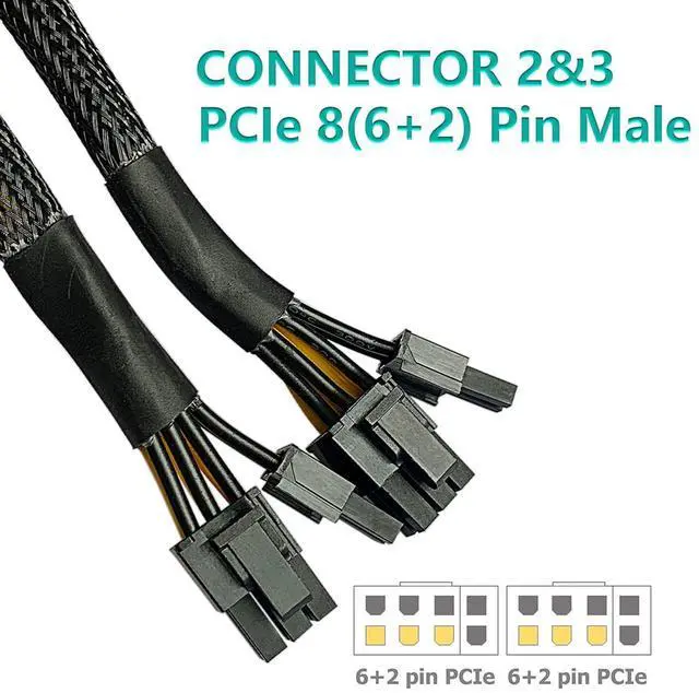 Alt view image 2 of 4 - ALEKOR 16 AWG GPU VGA PCI-e 8Pin PCI Express Graphics Video Card 8 Pin Female to Dual GPU 8(6+2) Pin Male Splitter Power Cord Braided Sleeved Cable 9-inches (2 Pack)