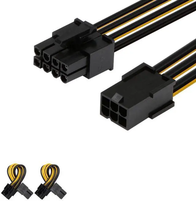 Main image of J&D 6 Pin to 8 Pin PCIe Express (PCIe) Graphics Video Card Power Cable Adapter (2 Pack), 4 inch / 10 cm, Black