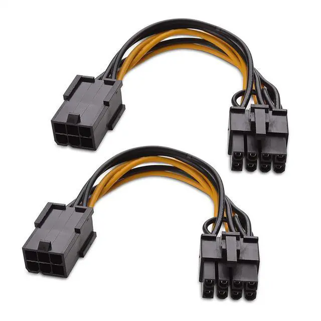 Main image of 2-Pack 6 Pin to 8 Pin PCIe Adapter Power Cable - 4 Inches