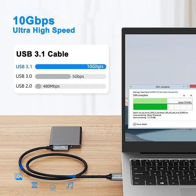 Alt view image 4 of 6 - DCHAV 1.5ft 90 Degree USB C Cable 100W 4K Video Output Fast Charging 10Gbps Data Transfer 3.1 Gen 2 PD 20V 5A Nylon Braided Type C to Type C Monitor Cord Charge Phone Tablet Laptop Computer