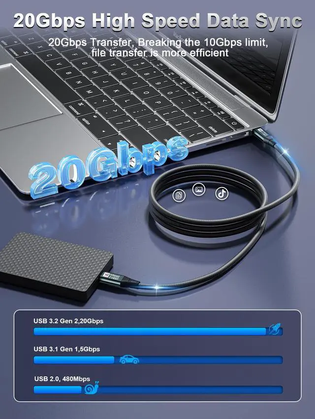 Alt view image 4 of 7 - Short USB C Monitor Cable 1FT-8K@60Hz USB-C Video Cable-100W PD Fast Charging-USB 3.2 Gen 2 20Gbps Data Transfer, USBC to USBC Display Cable for iPhone 15 / 16 Plus Pro Max, MacBooks, iPad, Carplay