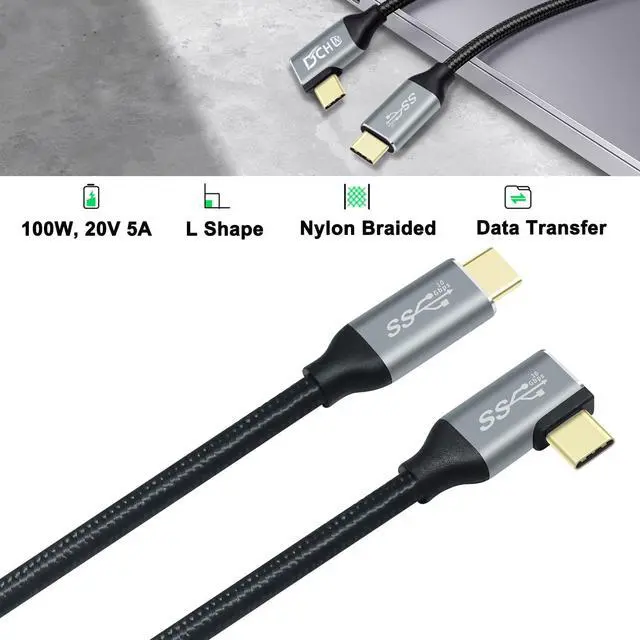 Alt view image 6 of 6 - DCHAV 1.5ft 90 Degree USB C Cable 100W 4K Video Output Fast Charging 10Gbps Data Transfer 3.1 Gen 2 PD 20V 5A Nylon Braided Type C to Type C Monitor Cord Charge Phone Tablet Laptop Computer