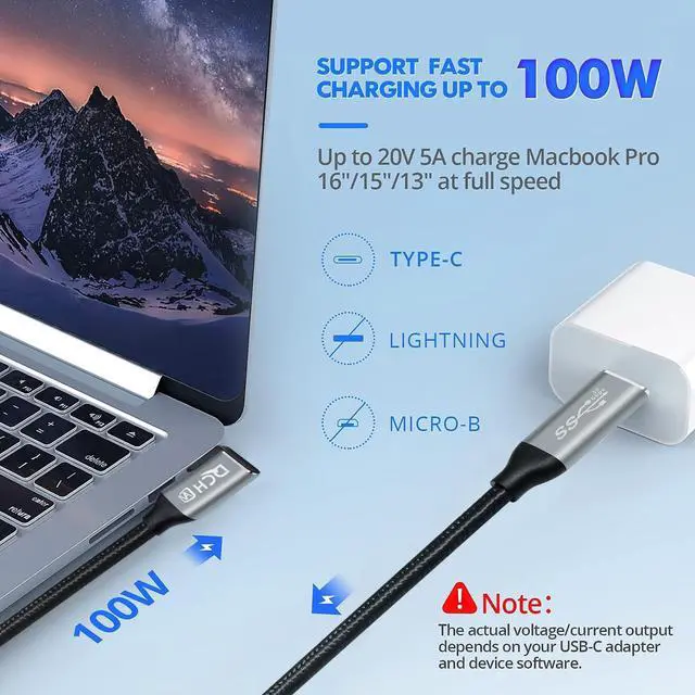 Alt view image 3 of 6 - DCHAV 1.5ft 90 Degree USB C Cable 100W 4K Video Output Fast Charging 10Gbps Data Transfer 3.1 Gen 2 PD 20V 5A Nylon Braided Type C to Type C Monitor Cord Charge Phone Tablet Laptop Computer