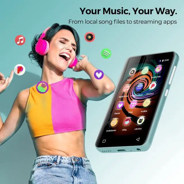 Alt view image 2 of 7 - 160GB MP3 Player with Bluetooth and WiFi, innioasis MP3 MP4 Player for Kids with Spotify, Amazon Music, Audible, Libby, 4.0" Touch Screen Android Music Player with Speaker, Up to 1TBGlacier Blue