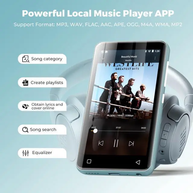 Alt view image 4 of 7 - 160GB MP3 Player with Bluetooth and WiFi, innioasis MP3 MP4 Player for Kids with Spotify, Amazon Music, Audible, Libby, 4.0" Touch Screen Android Music Player with Speaker, Up to 1TBGlacier Blue