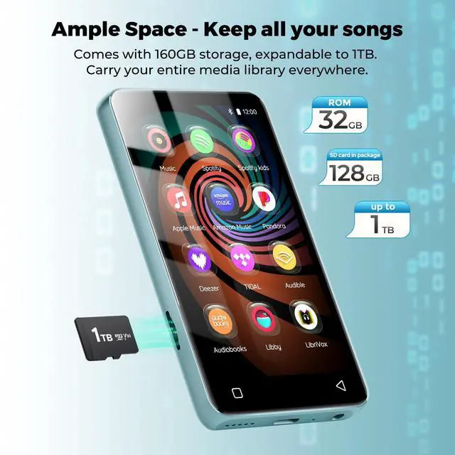Alt view image 5 of 7 - 160GB MP3 Player with Bluetooth and WiFi, innioasis MP3 MP4 Player for Kids with Spotify, Amazon Music, Audible, Libby, 4.0" Touch Screen Android Music Player with Speaker, Up to 1TBGlacier Blue