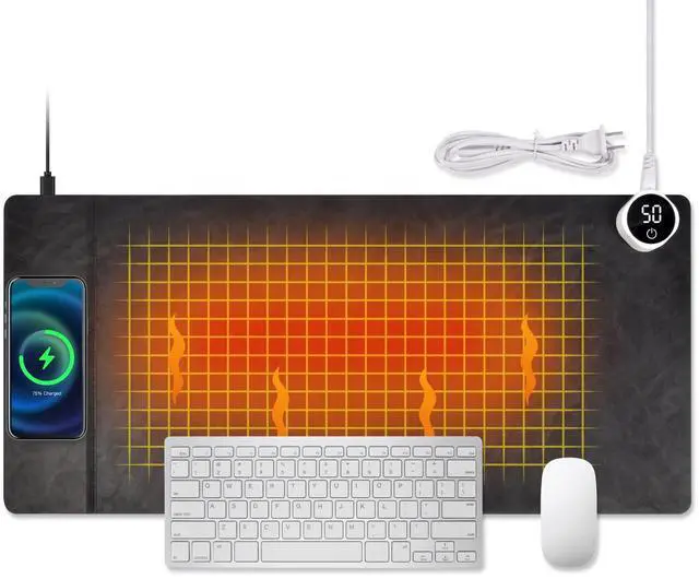 Main image of Heated Desk Mouse Pad Mat - Wireless Charging 15W Large Warm Mouse Pad with 3 Heating Levels, PU Leather Heated Gaming Mousepad Hand Warmer, Waterproof Desk Mat for Home Office (Black, 29.2" x 13.4")
