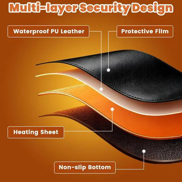 Alt view image 4 of 6 - Heated Desk Mouse Pad Mat - Wireless Charging 15W Large Warm Mouse Pad with 3 Heating Levels, PU Leather Heated Gaming Mousepad Hand Warmer, Waterproof Desk Mat for Home Office (Black, 29.2" x 13.4")