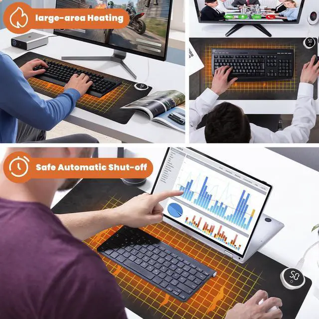 Alt view image 6 of 6 - Heated Desk Mouse Pad Mat - Wireless Charging 15W Large Warm Mouse Pad with 3 Heating Levels, PU Leather Heated Gaming Mousepad Hand Warmer, Waterproof Desk Mat for Home Office (Black, 29.2" x 13.4")