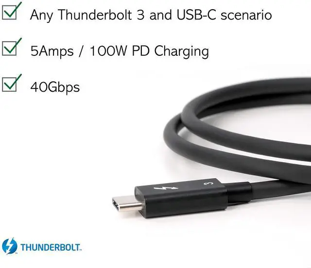 Alt view image 3 of 7 - Plugable Thunderbolt 3 Cable 40Gbps Supports 100W (20V, 5A) Charging, 2.6ft / 80cm Thunderbolt-Certified USB C Compatible - Driverless