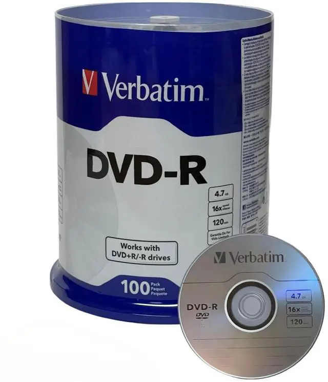 Main image of Verbatim DVD-R Blank 16X DVD-R DVR 4.7GB Logo Branded Recordable Media Disc, 100pk Spindle