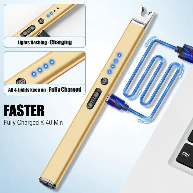 Alt view image 4 of 7 - LcFun 3 Pack Candle Lighter Electric USB Rechargeable Plasma Arc Lighter with Safety Lock, Windproof Flameless Long Lighters for Candle, Grill, BBQ, Camping, Gas Stoves (Black,Pink,Blue)