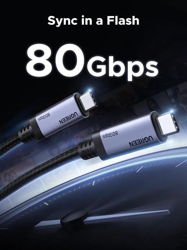 Alt view image 2 of 7 - UGREEN USB C to USB C Cable 240W USB4 Gen4 80Gbps Premium 17K Dual 8K Triple 4K Display PD3.1 Type C Fast Charging Compatible with USB C Monitors, MacBook, iPad, iPhone 17/16/15, 3.3FT