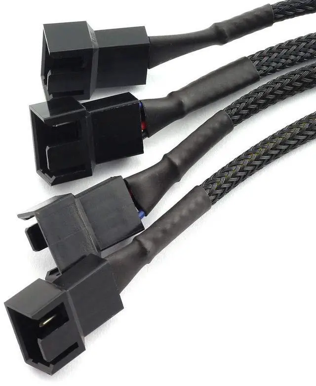 Alt view image 2 of 3 - SDTC Tech PWM Fan Splitter Cable PC 4Pin 1 to 4 Ways Fan Power Extension Adapter Cable Black Sleeved Braided 4Pin Female to 4X 4Pin Male 27cm/10.5 inches
