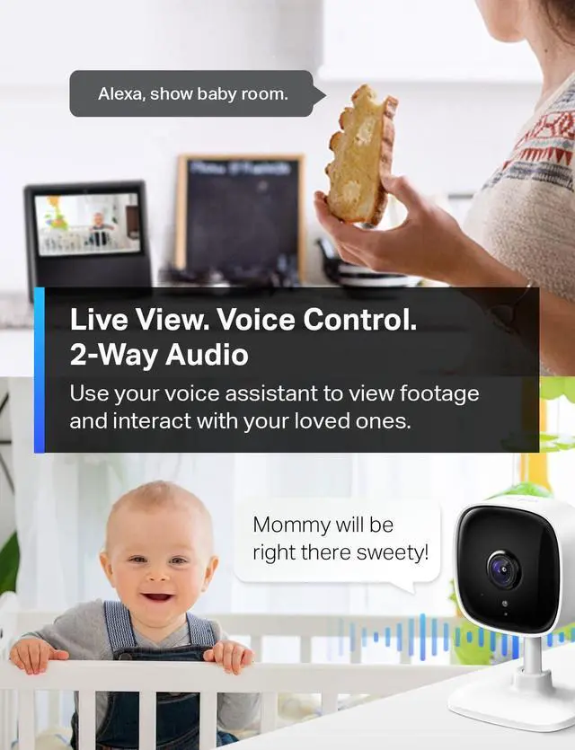 Alt view image 4 of 7 - Tapo 1080P Indoor Security Camera for Baby Monitor, Dog Camera w/Motion Detection, 2-Way Audio Siren, Night Vision, Cloud & SD Card Storage, Works w/Alexa & Google Home (Tapo C100)
