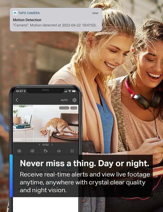 Alt view image 3 of 7 - Tapo 1080P Indoor Security Camera for Baby Monitor, Dog Camera w/Motion Detection, 2-Way Audio Siren, Night Vision, Cloud & SD Card Storage, Works w/Alexa & Google Home (Tapo C100)