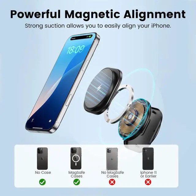 Alt view image 4 of 7 - EnergyCell 3-in-1 Charging Station, 2X Faster 15W Wireless Charging Station for iPhone 16/15/14/13/12, for Apple Watch, AirPods, Magnetic Wireless Charger with Sleep Friendly Light (Black)