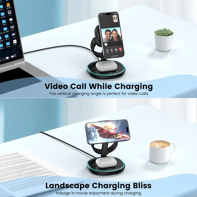 Alt view image 6 of 7 - EnergyCell 3-in-1 Charging Station, 2X Faster 15W Wireless Charging Station for iPhone 16/15/14/13/12, for Apple Watch, AirPods, Magnetic Wireless Charger with Sleep Friendly Light (Black)