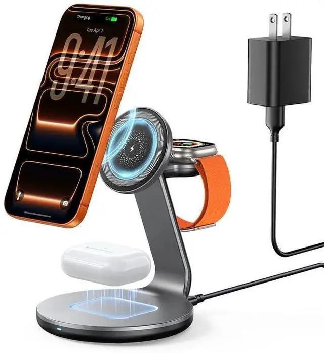 Main image of HERRBOLPRO 3 in 1 Charging Station for Apple Compatible with Magsafe Charger Stand for iPhone 17 16 15 14 13 12 Wireless Charging Station for AirPods Wireless Charger for iWatch Series