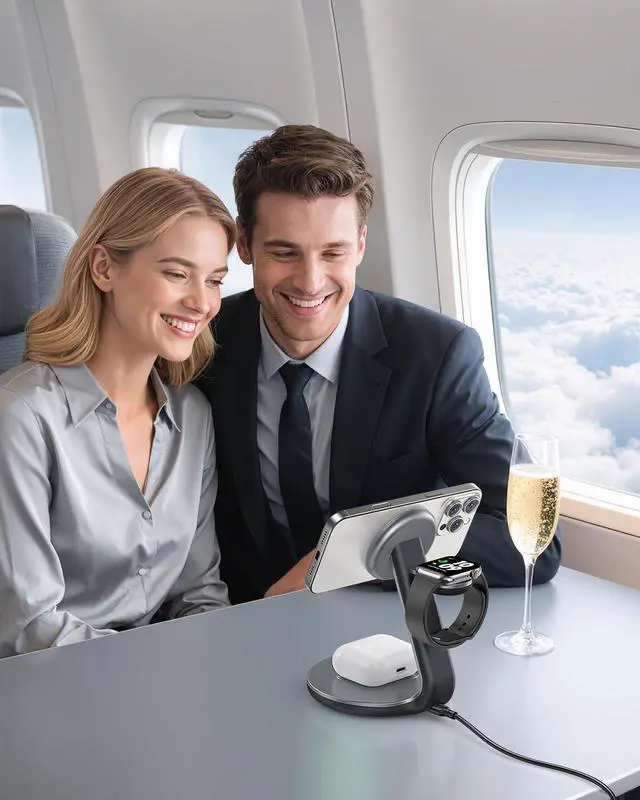 Alt view image 7 of 7 - HERRBOLPRO 3 in 1 Charging Station for Apple Compatible with Magsafe Charger Stand for iPhone 17 16 15 14 13 12 Wireless Charging Station for AirPods Wireless Charger for iWatch Series