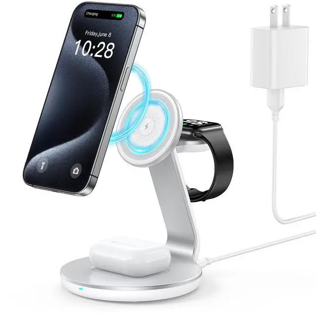 Main image of HERRBOL 3 in 1 Charging Station Compatible with Magsafe Charger Wireless Charger Stand for iPhone 17 16e 16 15 14 13 12 Wireless Charging Station for AirPods Wireless Charging Stand for iWatch Series