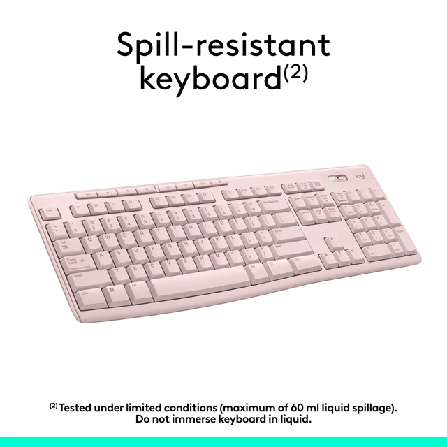 Alt view image 5 of 7 - Full Size Wireless Keyboard for Windows - Rose | Full-size keyboard with number pad, 8 multimedia keys, includes USB-A receiver, 2-year battery, compatible with PC, laptop