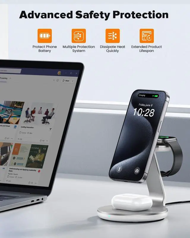 Alt view image 7 of 7 - HERRBOL 3 in 1 Charging Station Compatible with Magsafe Charger Wireless Charger Stand for iPhone 17 16e 16 15 14 13 12 Wireless Charging Station for AirPods Wireless Charging Stand for iWatch Series