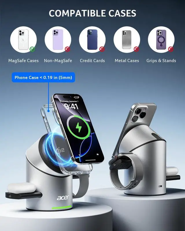 Alt view image 4 of 7 - Prime 3 in 1 Charging Station for Apple - Qi2 15W iPhone Wireless Charging Station, Magsafe Charger Stand for iPhone 17 16 15 14 13 12 - Apple Watch - Airpods Series (Charger & USB-C Included)