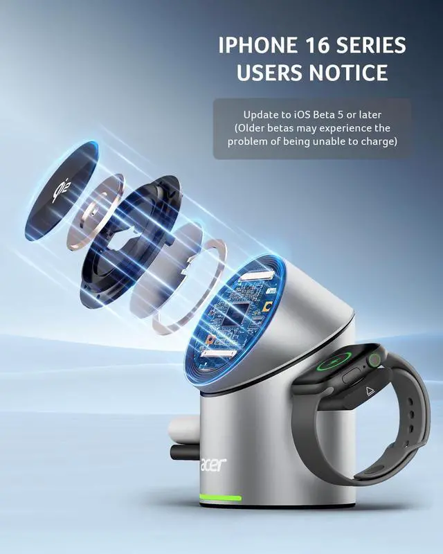 Alt view image 5 of 7 - Prime 3 in 1 Charging Station for Apple - Qi2 15W iPhone Wireless Charging Station, Magsafe Charger Stand for iPhone 17 16 15 14 13 12 - Apple Watch - Airpods Series (Charger & USB-C Included)