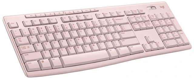 Main image of Full Size Wireless Keyboard for Windows - Rose | Full-size keyboard with number pad, 8 multimedia keys, includes USB-A receiver, 2-year battery, compatible with PC, laptop