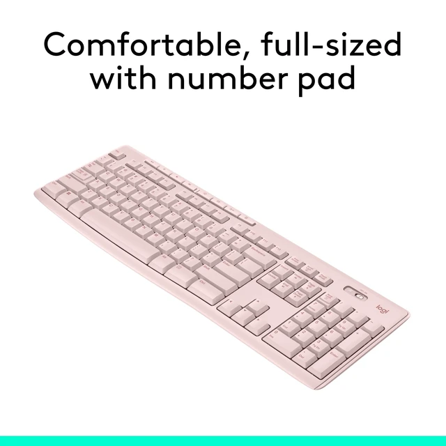 Alt view image 2 of 7 - Full Size Wireless Keyboard for Windows - Rose | Full-size keyboard with number pad, 8 multimedia keys, includes USB-A receiver, 2-year battery, compatible with PC, laptop