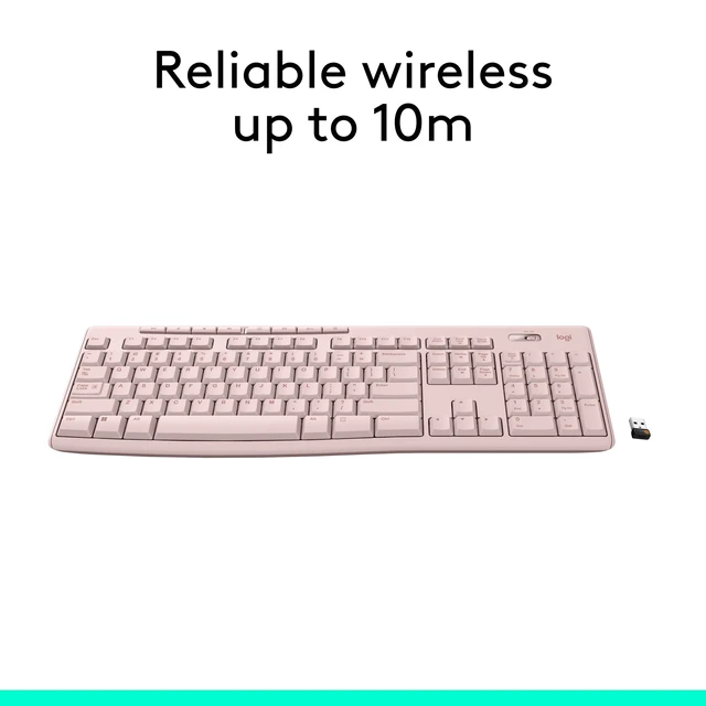 Alt view image 4 of 7 - Full Size Wireless Keyboard for Windows - Rose | Full-size keyboard with number pad, 8 multimedia keys, includes USB-A receiver, 2-year battery, compatible with PC, laptop