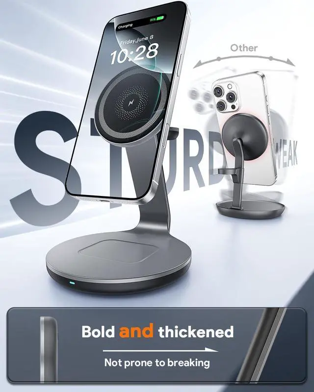 Alt view image 3 of 7 - HERRBOLPRO 3 in 1 Charging Station for Apple Compatible with Magsafe Charger Stand for iPhone 17 16 15 14 13 12 Wireless Charging Station for AirPods Wireless Charger for iWatch Series