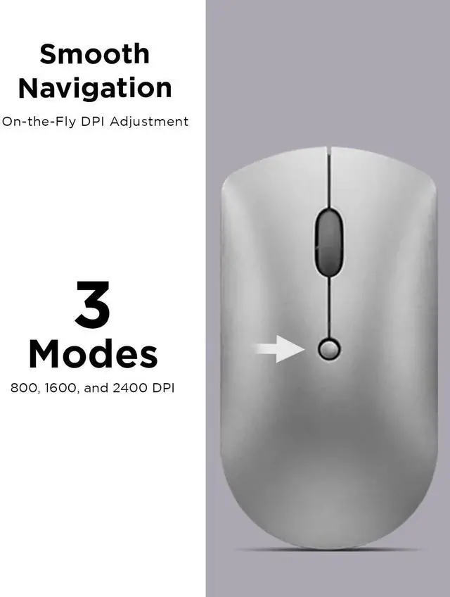 Alt view image 6 of 7 - 600 Bluetooth Silent Mouse, Blue Optical Sensor, Adjustable DPI, 4 Button, Microsoft Swift Pair, Windows, Chrome, GY50X88832, Gray