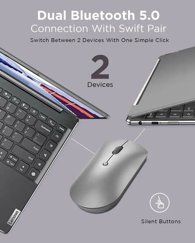 Alt view image 4 of 7 - 600 Bluetooth Silent Mouse, Blue Optical Sensor, Adjustable DPI, 4 Button, Microsoft Swift Pair, Windows, Chrome, GY50X88832, Gray