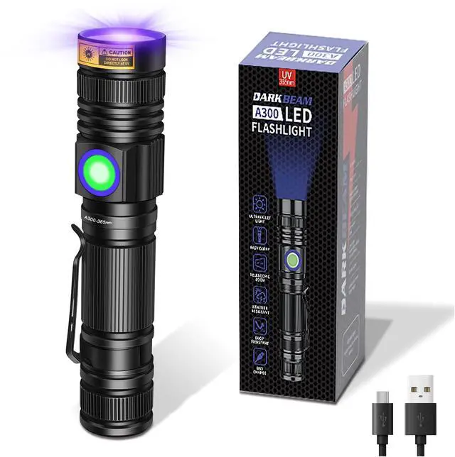 Main image of UV 365nm Flashlight Blacklight Rechargeable USB, Wood's lamp Handheld Ultraviolet Black Light LED Portable, Pet Urine Detector, Resin Curing, Anti-Counterfeit, Fluorescent Detection
