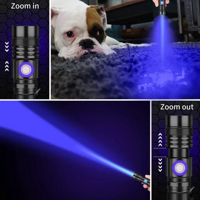 Alt view image 2 of 7 - UV 365nm Flashlight Blacklight Rechargeable USB, Wood's lamp Handheld Ultraviolet Black Light LED Portable, Pet Urine Detector, Resin Curing, Anti-Counterfeit, Fluorescent Detection