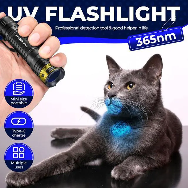 Alt view image 2 of 7 - DARKBEAM UV Flashlight 365nm Blacklight LED Black Light, Mini but Powerful Woods Lamp Rechargeable Ultraviolet Flashlights USB -C, Pet Cat Urine Detector, for Uranium Glass, Rock, Resin Curing