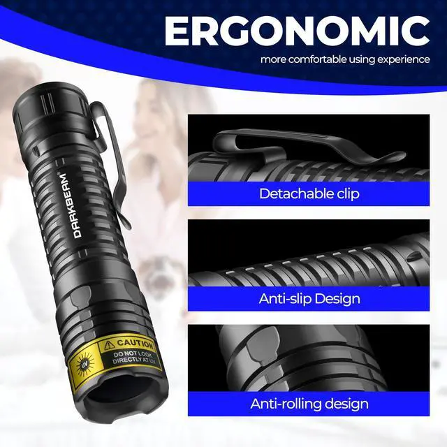 Alt view image 5 of 7 - DARKBEAM UV Flashlight 365nm Blacklight LED Black Light, Mini but Powerful Woods Lamp Rechargeable Ultraviolet Flashlights USB -C, Pet Cat Urine Detector, for Uranium Glass, Rock, Resin Curing