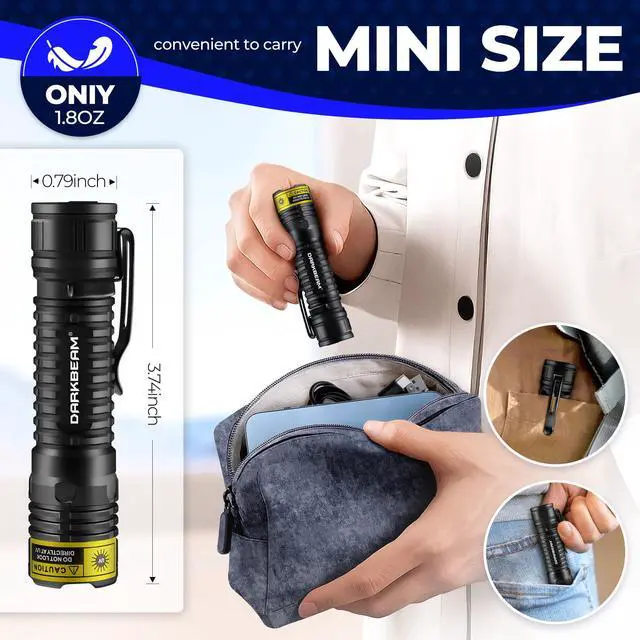 Alt view image 6 of 7 - DARKBEAM UV Flashlight 365nm Blacklight LED Black Light, Mini but Powerful Woods Lamp Rechargeable Ultraviolet Flashlights USB -C, Pet Cat Urine Detector, for Uranium Glass, Rock, Resin Curing