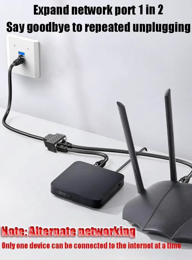 Alt view image 3 of 7 - MVBOONE Ethernet Splitter 1 to 2 RJ45 Network Male to Female Adapter, Suitable Super Cat5-8, Cmpatible with ADSL/Hubs/TVs/Set-top Boxes/Routers/omputers (Only Support one Works at one time)