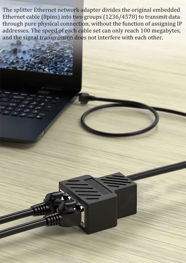 Alt view image 7 of 7 - MVBOONE Ethernet Splitter 1 to 2 RJ45 Network Male to Female Adapter, Suitable Super Cat5-8, Cmpatible with ADSL/Hubs/TVs/Set-top Boxes/Routers/omputers (Only Support one Works at one time)