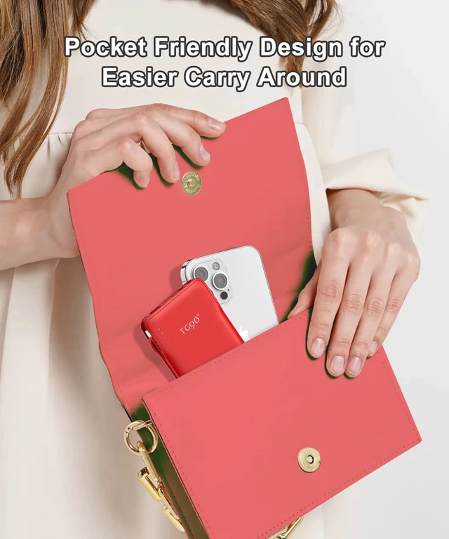 Alt view image 5 of 6 - TG90° 10000mAh Slim Portable Charger with Built in Cable,Red | Pocket Size,Mini Power Bank, Travel External Battery Pack for Phone, 4 Output, USB-C Cord, Compatible with iPhone, Samsung